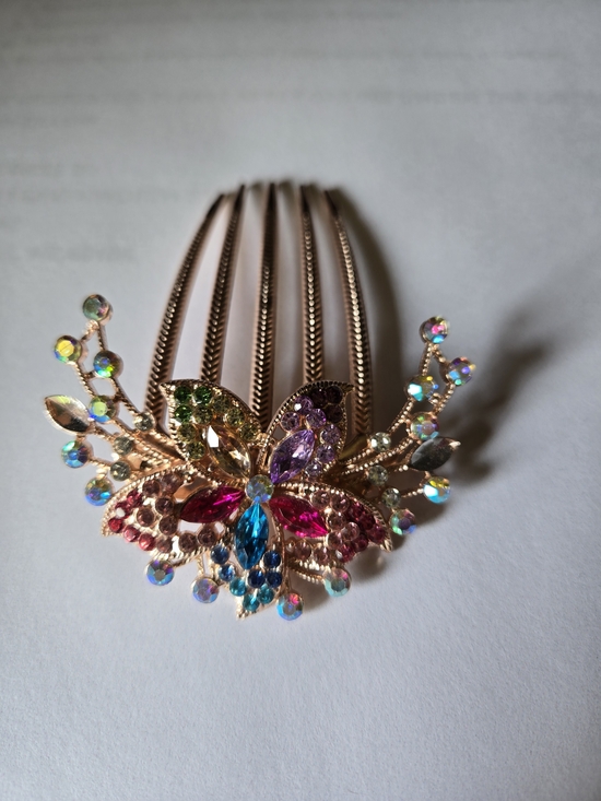 no brand Accessories - Multicolor Crystal Butterfly Hair Comb in Rose Gold Tone